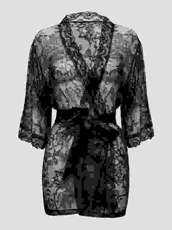Lovehoney Plus Size Flaunt Me Floral Lace Robe, Black, hi-res